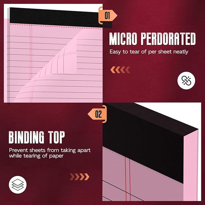 Pink Legal Pads 8.5 x 11 Wide Ruled Notepads, 3 Pack Note Pads 8.5 x 11 Lined Paper Pink Writing Pads 30 Sheets per Notepad Double-Side Printed Colored Legal Pads for Home, Office, School