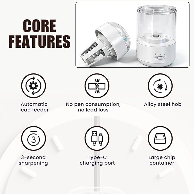Electric Pencil Sharpener(6-8mm), Fully Automatic Colored Pencil Sharpener for Kids with Auto in & Out Rechargeable Sharpener for Classroom//Office/Home Kids Gift