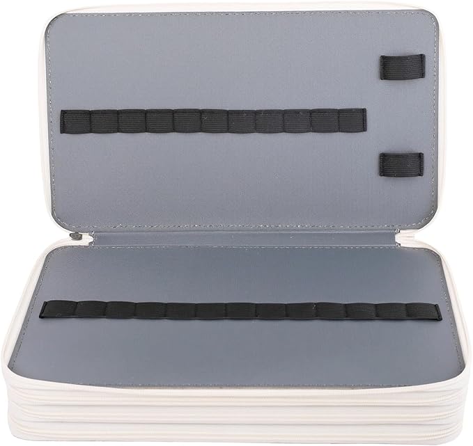 Vomgomfom 300 Slots Marker Bag, 4-Layer Zipper Portable Art Supply Organizer, PU Leather Large Capacity Marker Case Holds 100 Markers or 300 Colored Pencils with Handle (White)