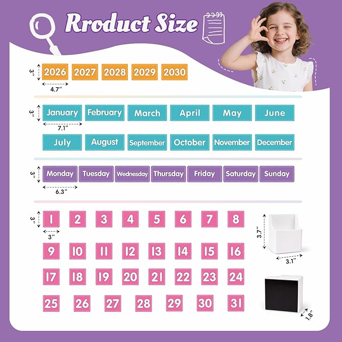 Colorful Magnetic Classroom Calendar for Whiteboard - 63 PCS Calendar Magnets Set with 2 Storage Boxes for Classroom & Home Decor