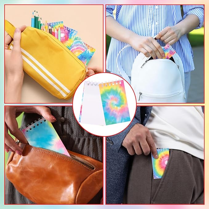 Hooqict 24 Pack Mini Tie Dye Notepads Multicolor Pocket Notebooks Small Spiral Notebook Mini Journal Pocket Notepad Memo Pads for Kids Girls Birthday Art Party Favors Classroom School Office Supplies, 3.9 x 2.4 Inch