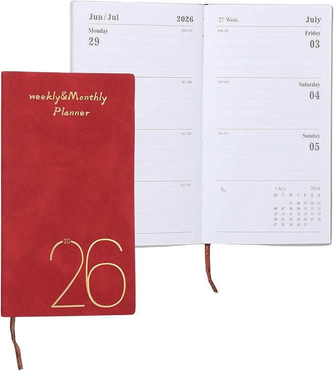 PATIKIL 2026 Daily Planner Notebook, A6 64 Sheets Undated to Do List Daily Weekly Monthly Goals Tracker Pocket Notebook for Office Home Study Work Time Management Fitness Habit, Red