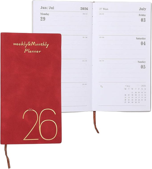 PATIKIL 2026 Daily Planner Notebook, A6 64 Sheets Undated to Do List Daily Weekly Monthly Goals Tracker Pocket Notebook for Office Home Study Work Time Management Fitness Habit, Red