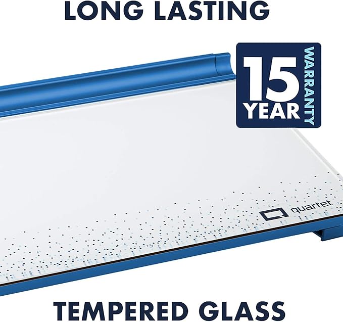 Quartet Glass Dry Erase White Board 18"W x 6"H, Compact Desktop Whiteboard with Storage Drawer, Dotted (GDP186D)
