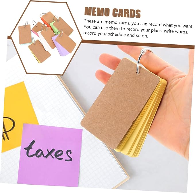 Veemoon 7Sets Blank Memo Cards DIY Flashcards for Studying Creative Writing and Note Taking Mixed Colors with Binder Rings for Students and Office Use