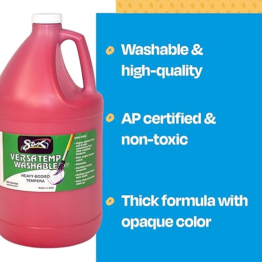 Sax Versatemp Washable Heavy-Bodied Tempera Paint, 1 Gallon, Primary Red
