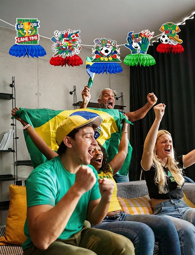 Soccer Table Decorations, 9PCS Soccer Centerpieces for Table, Green Red Blue Honeycomb Centerpieces, 3D Sports Themed Party Decorations for Game Day, Birthday & Sports Watch Party Supplies
