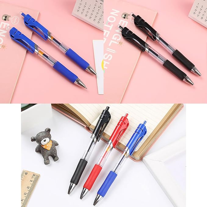 50 Pcs Black Ink Pens 0.5mm Fine Point Gel Pens with Super Soft Grip Ball Point Pen Retractable School Office Supplies（20 Black, 15 Red, 15 Blue）