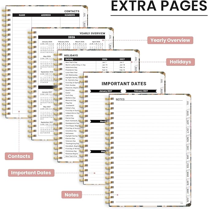 Planner 2026-2027, Monthly and Weekly Academic Planner July 2026 - June 2027, Hardcover Student Teacher Planning Agenda Calendar Book with Tabs, Perfect for Office School Supplies, A5 (6.3" x 8.5") - Garden