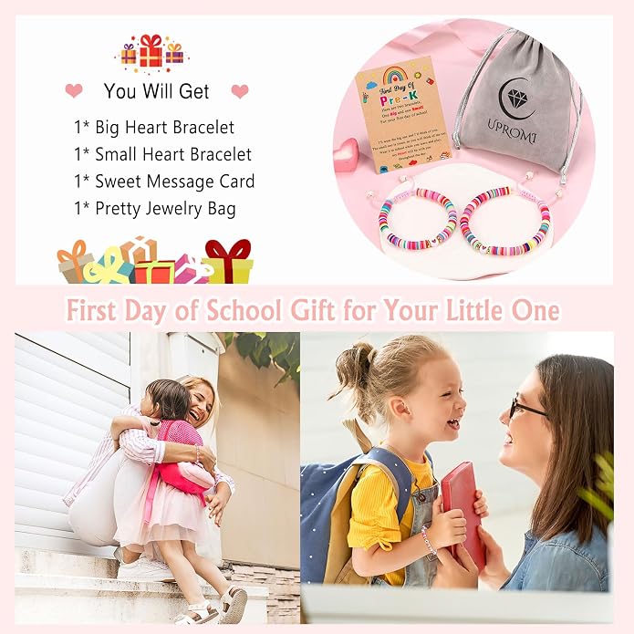 UPROMI First Day of Preschool/Kindergarten/1st Grade/2nd Grade/School Gift, Back to School Bracelet Mommy and Me Dad and Son