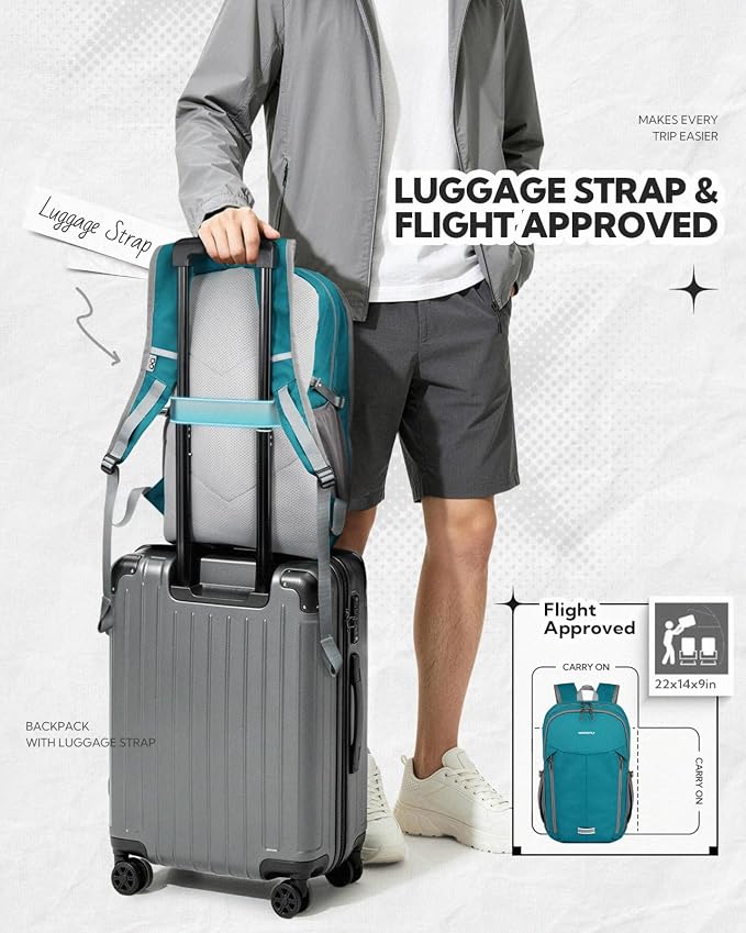 WATERFLY Lightweight Packable Backpack, 25L Small Foldable Travel Daypack | Large Opening Pocket with Luggage Strap, Breathable Back Pad, Easy to Fold, Compact Day Pack for Hiking Outdoor