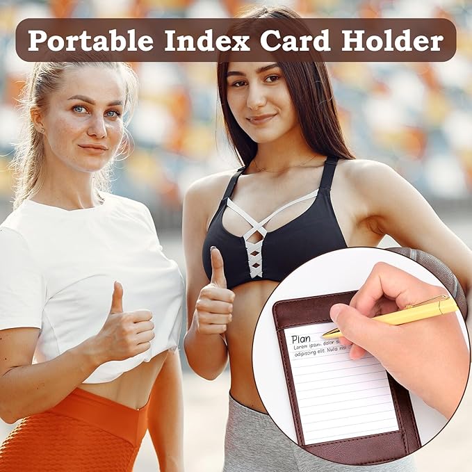 Index Card Holder Brown 3 x 5 PU Index Card Wallet Portable Pocket Notepad Holder with 25 Lined Sheets Mini Note Card Holder Writing Case with Card Slot Note Card Case for Record Sports No Pen