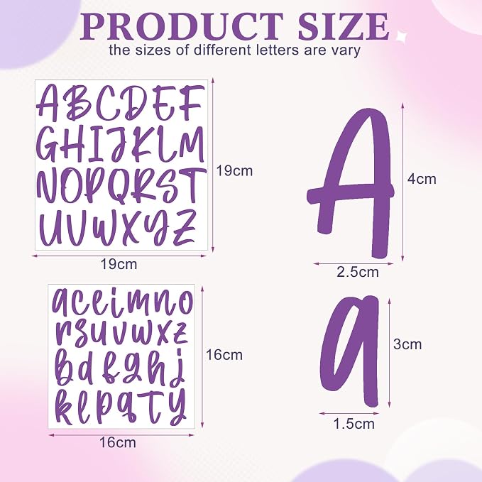 Humyoun UV DTF Cup Wrap Letter Stickers Vinyl Decals,Purple,6 Sheets | Personalized Name Stickers for Water Bottles Tumblers, Waterproof UV DTF Alphabet A-Z Stickers for 14-40oz Mugs DIY Craft