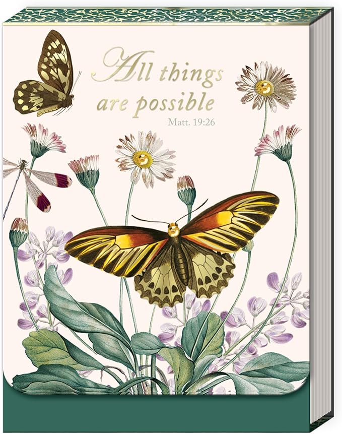 Punch Studio Pocket Note Pads - 75-Sheet Nature's Grace Notepad with Fold-Over Cover & Magnet Closure, 3" x 4", Daisy Butterflies
