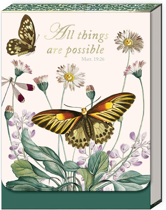 Punch Studio Pocket Note Pads - 75-Sheet Nature's Grace Notepad with Fold-Over Cover & Magnet Closure, 3" x 4", Daisy Butterflies