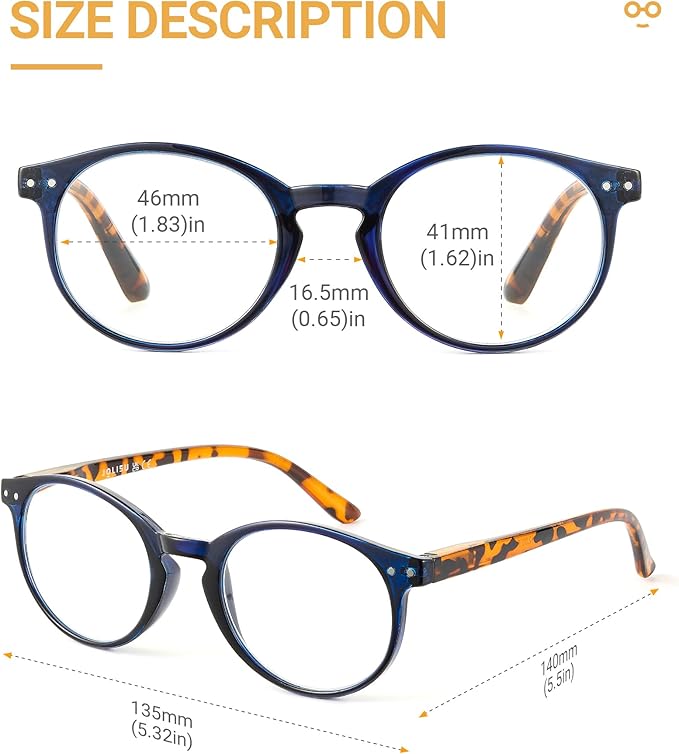 JOLISU 5 Pack Reading Glasses For Women/Men-Blue Light Blocking Computer Reader W/Round Frame - Retro Clear Lens Fake Eyeglasses（0.5）