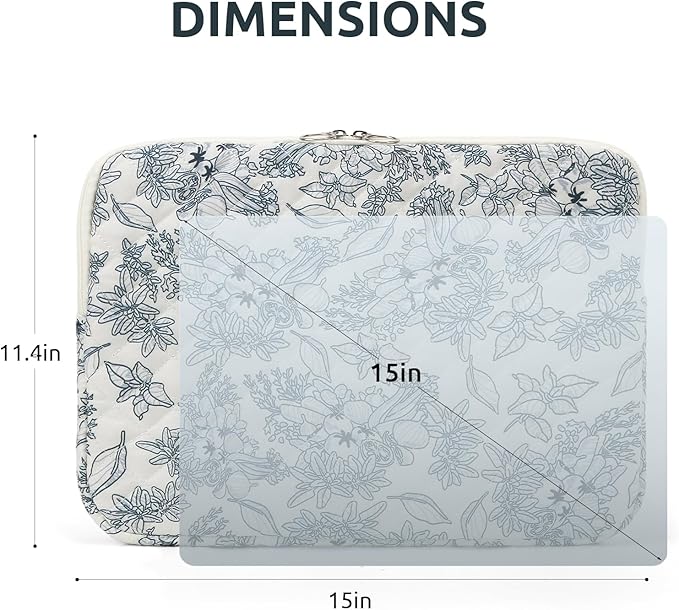 Puffy Laptop Sleeve 13-15.6 Inch Cute Quilted Laptop Protective Case Padded Floral Computer Sleeve for MacBook (B-Dark Blue, 15 Inch)