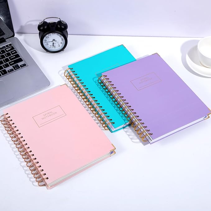 Yoment 3 Pack 5 Subject Notebook College Ruled, Hardcover Spiral Notebooks for Work School, B5 Multi Subject Notebook with Tabs Dividers, 240 Pages Lined Journal for Women Men, Pink&Purple&Blue
