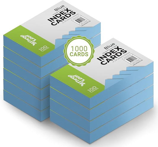THREE LEAF 4 X 6, INDEX CARDS UNRULED, 1000 CT. (100 x 10) BLUE, Blank Flash Cards, Study Card, Memo Pad, For To-Do List, Art And Craft Projects