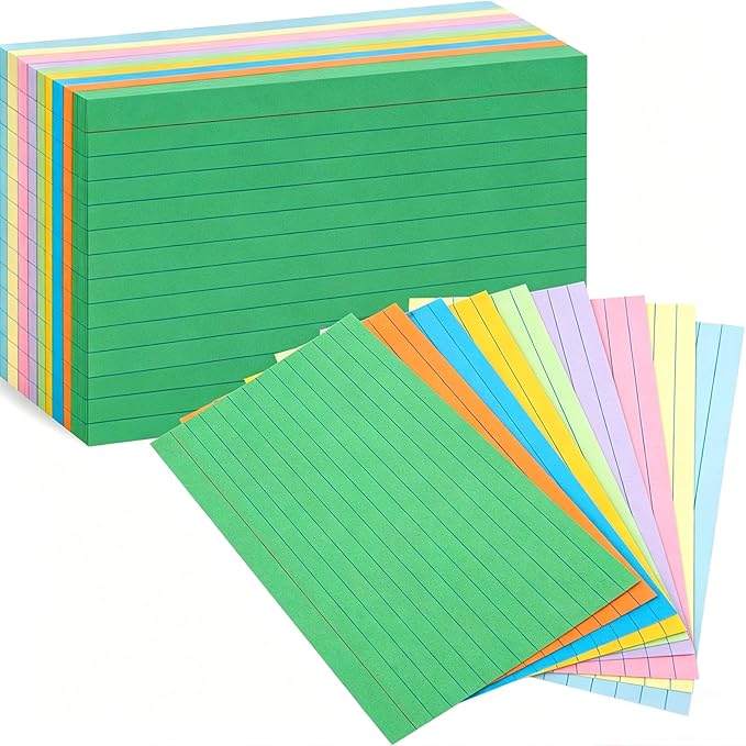 Koogel Index Cards 4x6 Inch, 180 Count, Colored Large Flash Card for Studying, Heavy Notecard Note Taking for School Students Teachers College Office Home Supplies, 9 Assorted Colors