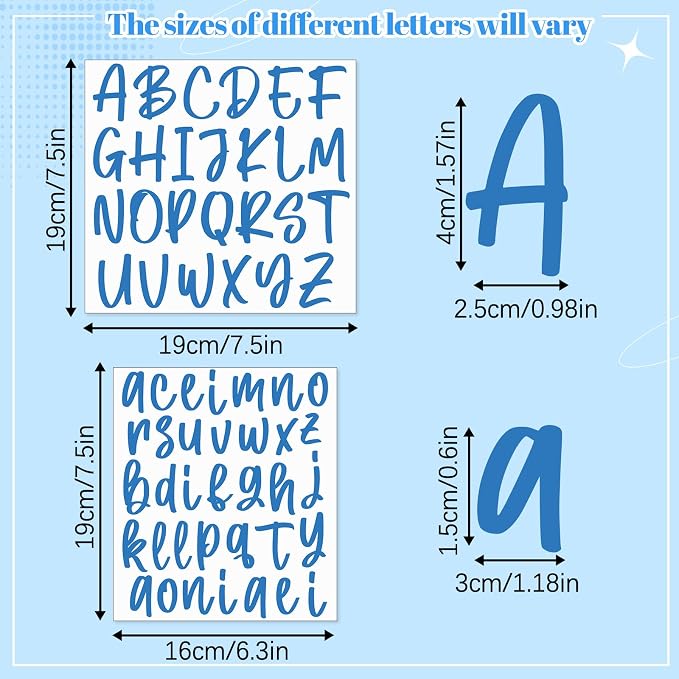 Humyoun UV DTF Cup Wrap Letter Stickers Vinyl Decals,Blue,6 Sheets | Personalized Name Stickers for Water Bottles Tumblers, Waterproof UV DTF Alphabet A-Z Stickers for 14-49oz Mugs DIY Craft