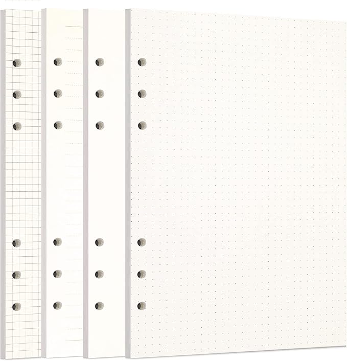 Zelten 1 Pack A5 80 Sheets/160 Pages 4 in 1 Lined Squared Dotted Blank Loose Leaf Punched Paper Refills Paper for 6 Hole Binder Personal Organizer Diary Notebook Refillable Planner
