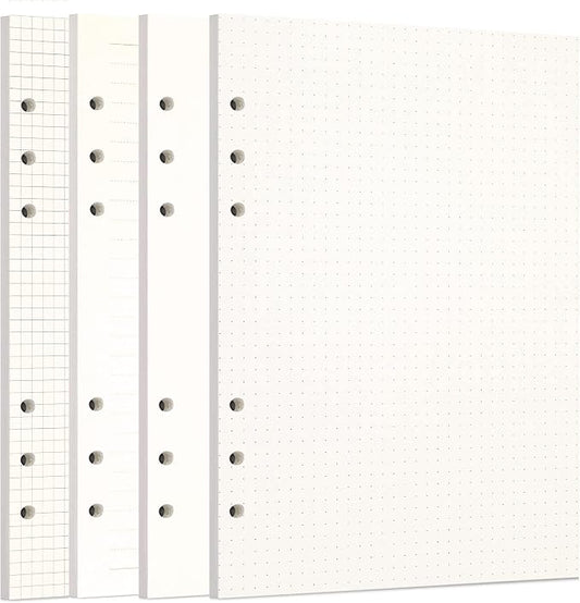 Zelten 1 Pack A5 80 Sheets/160 Pages 4 in 1 Lined Squared Dotted Blank Loose Leaf Punched Paper Refills Paper for 6 Hole Binder Personal Organizer Diary Notebook Refillable Planner