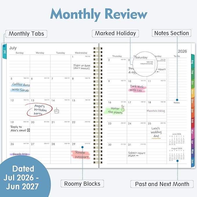 2026-2027 Planner - Academic Planner 2026-2027, July 2026 - June 2027, Planners Weekly and Monthly, 8.5" x 11", Colorful Monthly Tabs, Storage Pocket, Spiral Bound for School Office Home - Floral