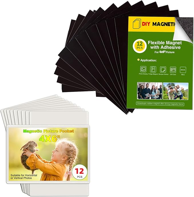 CHUNNIAO 24 Pack Picture Magnets for Refrigerator,More Solution Display Your Photos-12 Pieces Picture Fridge Frames and 12 Pieces Adhesive Magnetic Sheet