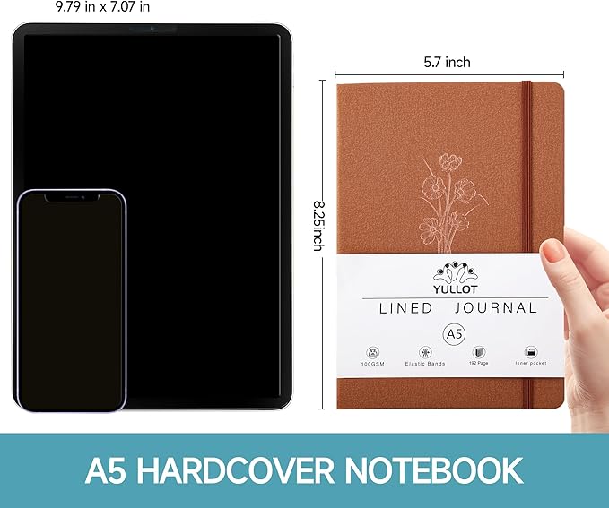 Lined Journal Notebook –A5 PU Leather Hardcover Notebook, 100gsm Thick Bleedproof Paper with Inner Pocket – 192Pages Lined Writing Journal for Students Women Note Taking - Terracotta Orange
