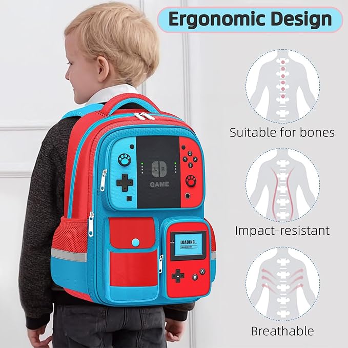 TILYTADLY Kids Backpack for Boys - 3pcs Gamer Boys Backpack with Lunch Box Set for Elementary Middle School - Students Bag for Ages 6-18,17″ Video Game Bookbag Travel Back Pack