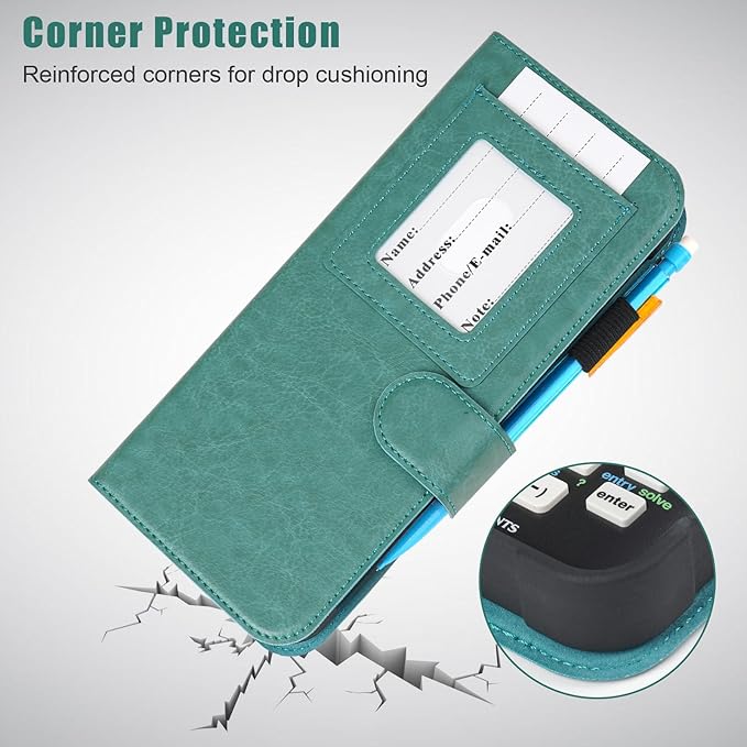 YouKnow PU Leather Protective Case Compatible with Texas Instruments TI-84 Plus CE Color Graphing Calculator with ID Card Slot (Only Case) (Green)