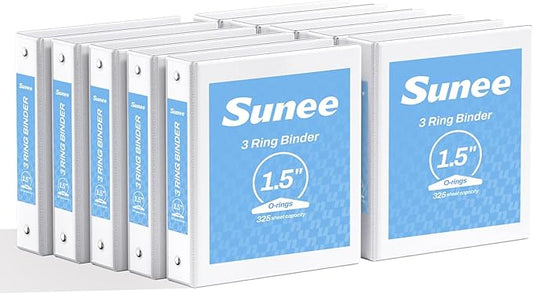 SUNEE 3 Ring Binders 1.5 Inch 10 Pack, Clear View Binders Three Ring PVC-Free (Fit 8.5x11 Inches) for School or Office Supplies, White