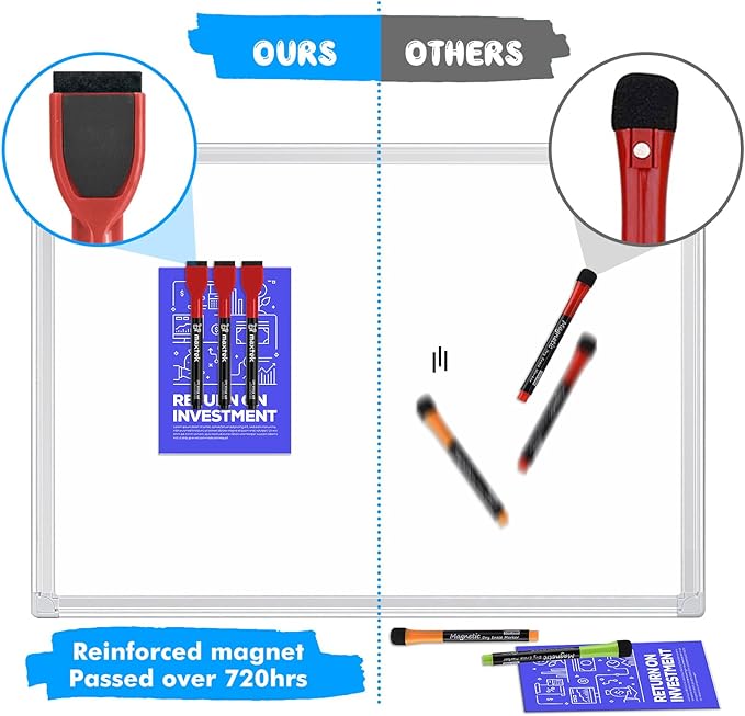 maxtek Dry Erase Markers - 6 Count Red Magnetic Dry Erase Markers Fine Tip with Eraser, Low Odor Whiteboard Markers for Calendar Boards