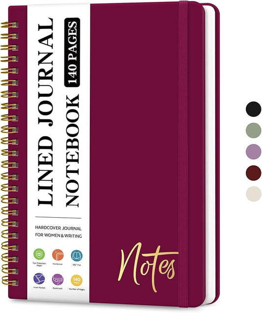 ZOTIA Lined Spiral Journal Notebook for Women, A5 College Ruled Journals for Writing, Hardcover Notebooks for Work, Note taking and Office School Supplies,140 Pages - Crabberry Red