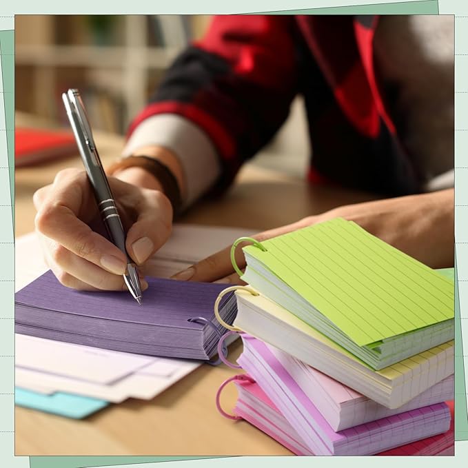 Ctosree 1440 Pcs Back to School Gifts Colored Index Cards with Binder Ring Ruled Flash Cards 12 Color Lined Note 56lb Cover for Studying Memory Office School(3 x 5 Inch,Fresh Color)