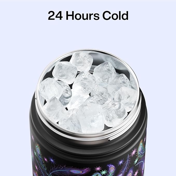 ENCOOL Insulated Water Bottle with Straw Stainless Steel Water Bottle, Glow in the Dark, Leak-Proof, BPA-Free, Keeps Cold for 24 Hours for Sports, Travel, School (26 oz, Midnight Butterfly)