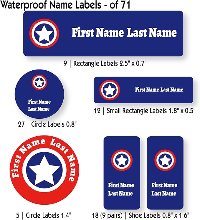 Personalized Kids Name Labels – Waterproof Custom Stickers for Daycare & School, Dishwasher & Laundry Safe (Captain - Blue)
