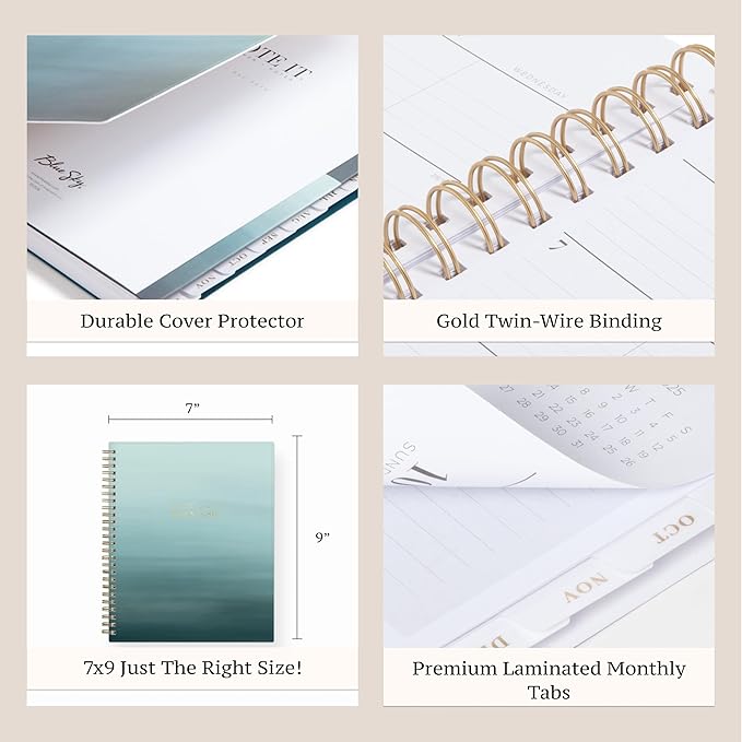 Blue Sky Life Note It 2026 Weekly and Monthly Planner Notes, January 2026 - December 2026, 7" x 9", Flexible Cover, Durable Twin Wire Binding, Storage Pocket, 50 Perforated Notes Sheets, Marina