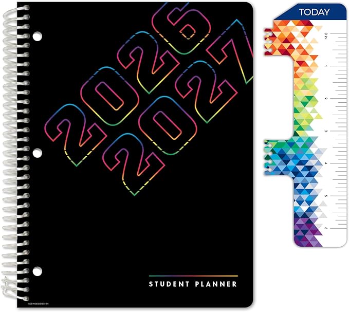 Global Datebooks 2026-2027 Middle & High School Student Planner 8.5" x 11" - Dated Weekly & Monthly Academic Planner with Ruler/Bookmark & Stickers, Ideal for Homework, Block Style, Neon Numbers
