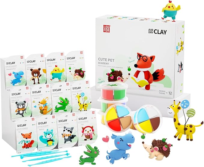 LOUFOR Air Dry Clay Kits - Modeling Clay for Kids, Ultra Light & Soft, Safe & Non-Toxic, DIY Airdryclay Kit with Sculpting Tools and Tutorials, Creatible Art Crafts Toys Gifts for Boys Girls