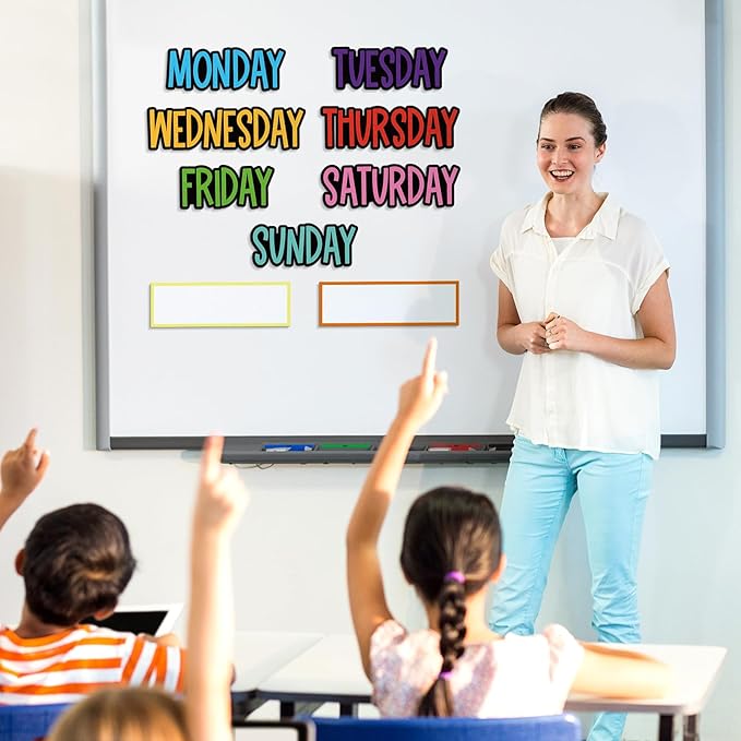 Ireer 9 Pcs Days of the Week Magnets Colorful Magnetic Week Labels for Whiteboard Calendar Headliners Inspirational Cute Decorative Magnets for School Home Locker Whiteboard(Classic)
