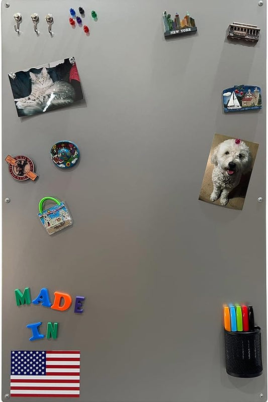 Large Magnetic Board for Wall - Magnet Display Board - Magnetic Bulletin Board - Dry Erase Memo Board- Made in USA (Metallic Silver, 23" Wx35 L)