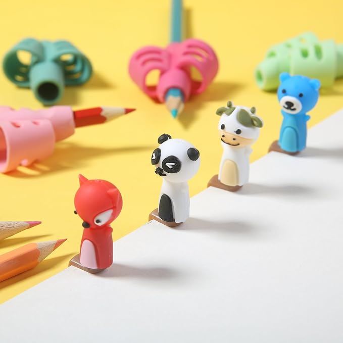 Mr. Pen- Pencil Grips for Kids Handwriting, 4 Pack with 4 Clips, Spring Colors, Flexible Silicon Pencil Holder for Kids, Right & Left-Handed