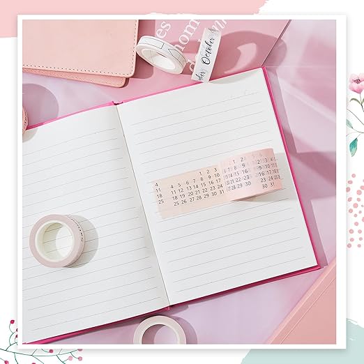 Chuangdi 9 Rolls Calendar Washi Tape Set Day Week Month Number Vintage Calendar Date Washi Masking Tape Decorative Patterned Marking for Arts Crafts Journal Planner (Light Brown, Beige, Pink)