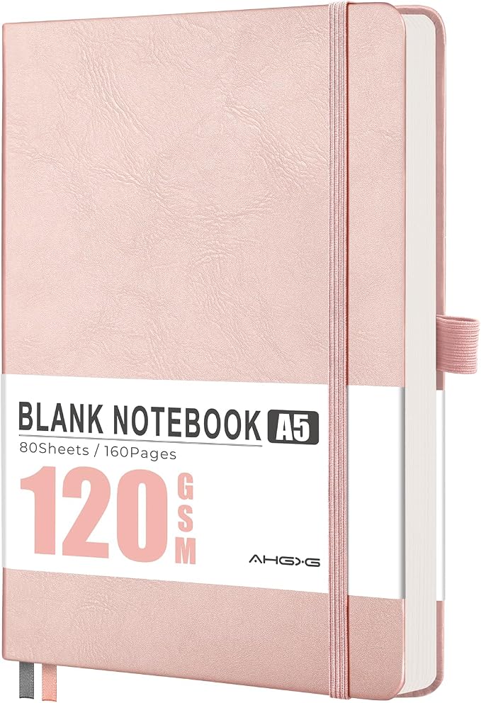 AHGXG Blank Journal Notebook, 160 Pages, A5 Medium Size (5.7'' x 8.3'')