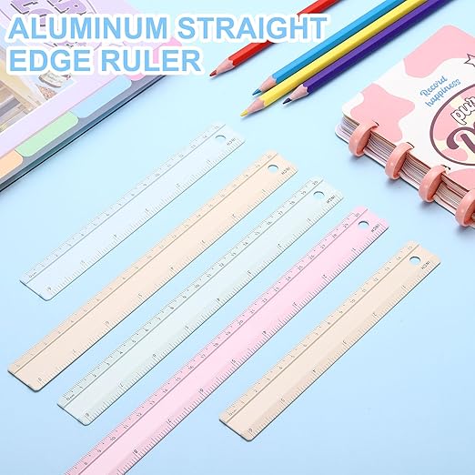 PATIKIL Metal Ruler 6 Inch/15cm, 1 Pcs Aluminum Straight Edge Ruler, Dual Scale Measuring Tool with Inch/Centimeter Scales & Hole for Math Office Drawing Engineering Home, Pink
