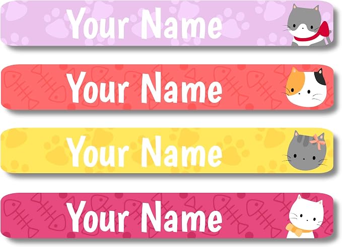 Lovable Labels Personalized Labels for Kids (120 Labels) - Waterproof Dishwasher Safe Peel and Stick Labels are Great for School Supplies Daycare Camp Bottles (Cat-titude)