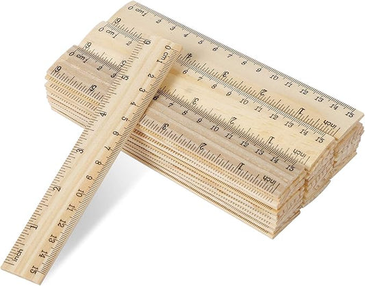 KINJOEK 144 Packs 6 Inch Wooden Rulers Bulk Double Sided Pine Wood School Small Ruler Measuring for Home, Student, Office Use, 2 Scale, 15 cm