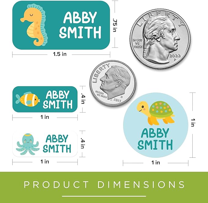Personalized Daycare Name Labels for Kids, (130 Pack) Waterproof Custom Name Stickers for Clothing Tags, Lunch Boxes and School Supplies, Made in USA by MSC -Water Animals
